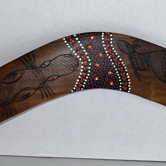 Boomerang Hand Made And Painted Art Wooden Returning Stick Australian 22” Carved - Picture 5 of 11